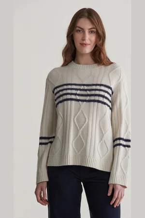 GANT ROLÁK CONTRAST STRIPE CABLE KNIT CREAM
