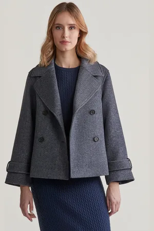 GANT BUNDA CROPPED HERRINGBONE WOOL JACKET EVENING BLUE