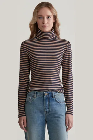 GANT ROLÁK SLIM STRIPED RIB TURTLENECK CARAMEL BEIGE