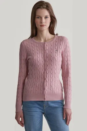 GANT SVETR STRETCH COTTON CABLE CARDIGAN DUSTY PINK
