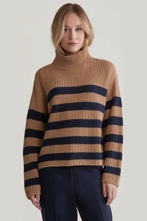GANT SVETR BRETON STAND COLLAR CARAMEL BEIGE