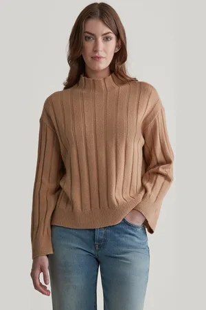 GANT SVETR WIDE RIBBED WOOL STAND COLLAR CARAMEL BEIGE