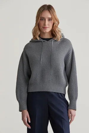 GANT SVETR RIB KNITTED HOODIE GREY MELANGE
