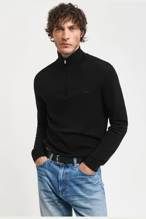 GANT SVETR EXTRAFINE MERINO WOOL HALF ZIP BLACK