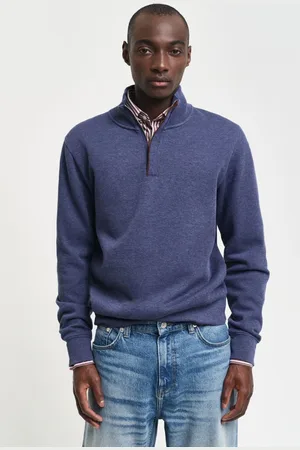 GANT MIKINA SACKER RIB HALF ZIP DARK JEANSBLUE MELANGE