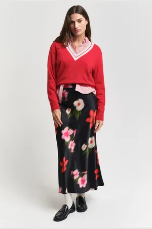 GANT SUKNĚ MIDI FLORAL PRINT A-LINE SKIRT BLACK