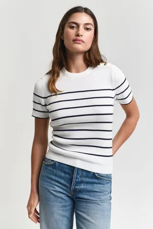 GANT SVETR RIBBED BRETON C-NECK CREAM