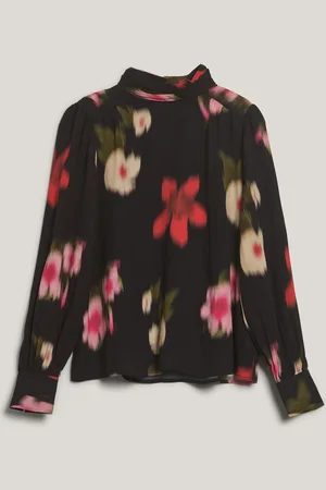 GANT HALENKA FLORAL PRINT MOCK NECK BLOUSE BLACK