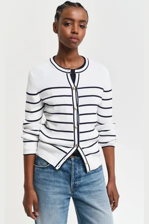 GANT KARDIGAN RIBBED BRETON CARDIGAN CREAM