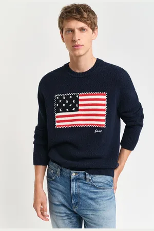 GANT SVETR FLAG INTARSIA C-NECK EVENING BLUE