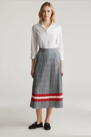 GANT SUKNĚ CHECK PRINT PLEATED SKIRT EVENING BLUE