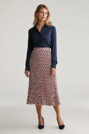 GANT SUKNĚ GEOMETRIC PRINT PLEATED SKIRT CREAM