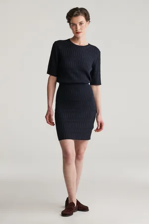 GANT SUKNĚ TEXTURED KNITTED SKIRT EVENING BLUE