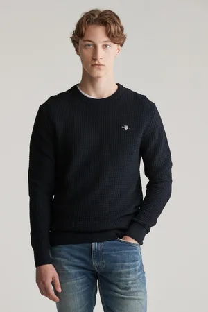 GANT SVETR COTTON TEXTURED C-NECK BLACK