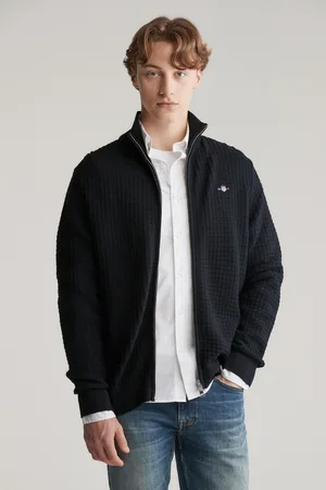GANT KARDIGAN COTTON TEXTURED ZIP CARDIGAN BLACK