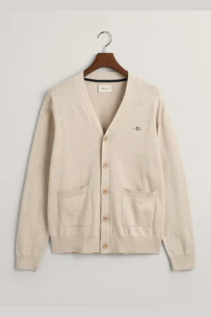 GANT SVETR CLASSIC COTTON V-CARDIGAN LIGHT BEIGE MELANGE