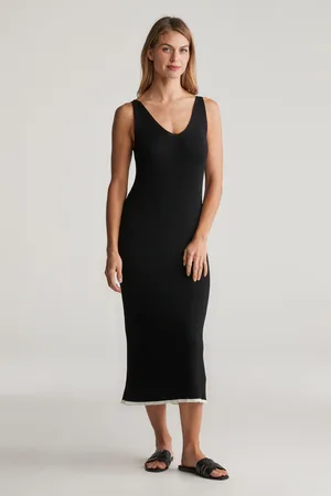 GANT ŠATY CONTRAST RIBBED KNIT STRAP DRESS BLACK