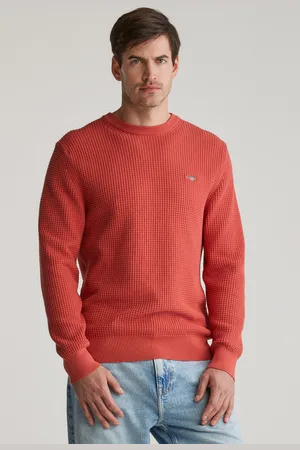 GANT SVETR TEXTURED COTTON C-NECK BRICK RED