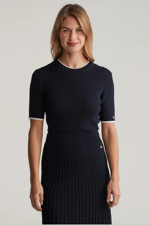 GANT SVETR CONTRAST RIBBED SS C-NECK EVENING BLUE