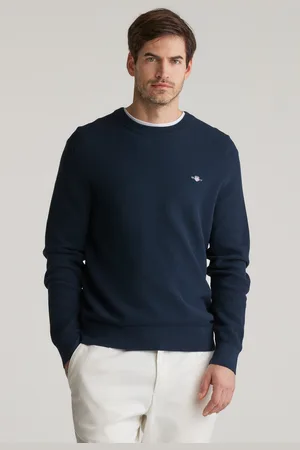 GANT SVETR MICRO TEXTURED COTTON C-NECK EVENING BLUE
