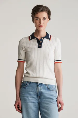 GANT SVETR CONTRAST RIBBED SS RUGGER EGGSHELL
