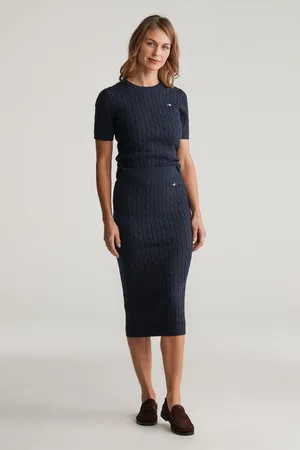 GANT SUKNĚ STRETCH COTTON CABLE SKIRT EVENING BLUE
