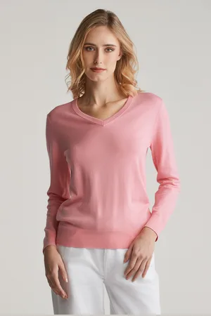GANT SVETR FINE KNIT V-NECK GERANIUM PINK