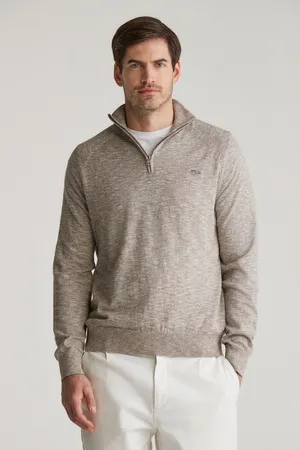GANT SVETR COTTON SLUB HALF ZIP DESERT BROWN