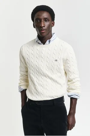 GANT SVETR COTTON CABLE C-NECK CREAM