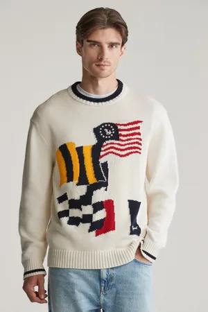 GANT SVETR FLAG INTARSIA COTTON C-NECK EGGSHELL