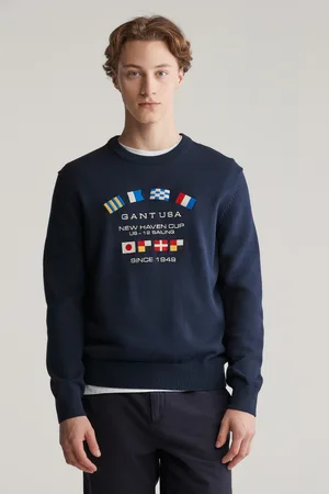 GANT SVETR NAUTICAL FLAGS C-NECK EVENING BLUE