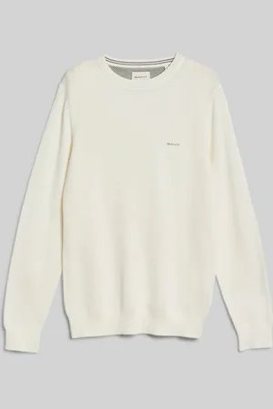 GANT SVETR COTTON PIQUE C-NECK EGGSHELL