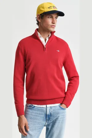 GANT SVETR CASUAL COTTON HALF ZIP RUBY RED