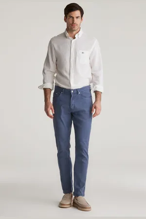 GANT DŽÍNY SLIM COT/LINEN JEANS DUSTY NAVY