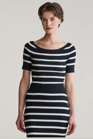 GANT SVETR STRIPED RIB KNIT OFF SHOULDER SS EVENING BLUE