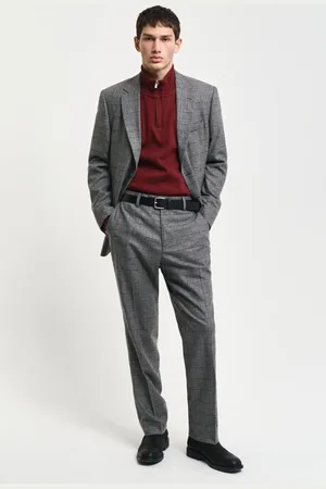 GANT KALHOTY SLIM CHECK SUIT PANTS GRAPHITE