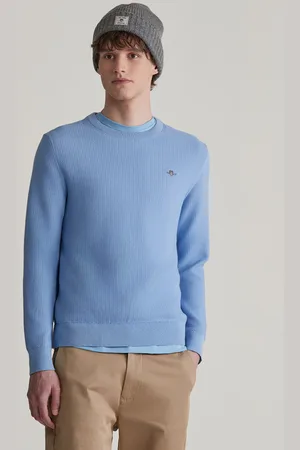 GANT SVETR COTTON MICRO TEXTURED C-NECK CLEAR SKY