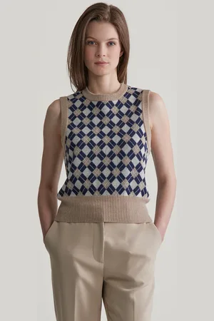 GANT VESTA ARGYLE C-NECK VEST CARAMEL BEIGE