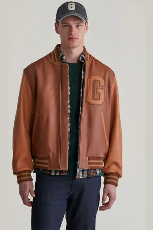 GANT BUNDA LEATHER VARSITY JACKET BROWN SUGAR
