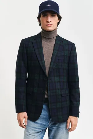 GANT SAKO SLIM BLACK WATCH CHECK BLAZER MARINE