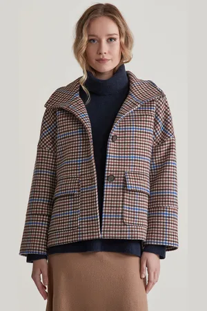 GANT BUNDA LARGE CHECKED CROPPED WOOL JACKET COLLEGE BLUE