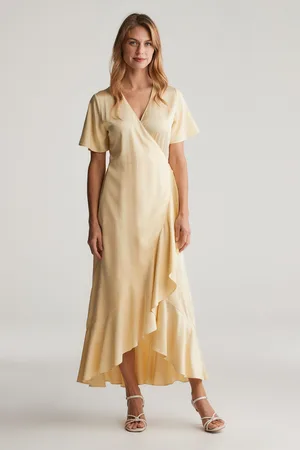 GANT ŠATY WRAP SS FRILL DRESS DUSTY LIGHT YELLOW