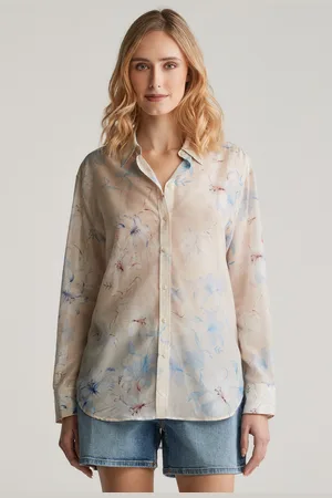 GANT KOŠILE REL FLORAL PRINT COT SILK SHIRT PUTTY