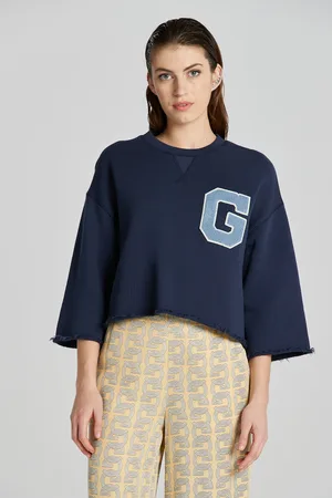 GANT MIKINA G-BADGE CROPPED SS C-NECK SWEAT CLASSIC BLUE