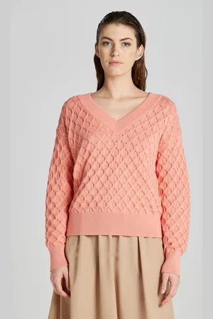 GANT SVETR TEXTURED KNIT V-NECK PEACHY PINK