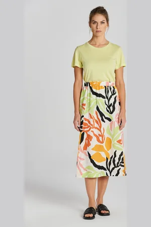 GANT SUKNĚ REL MID PALM PRINT LINEN SKIRT MEDAL YELLOW