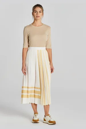 GANT SUKNĚ REG STRIPED PLEATED SKIRT CREAM