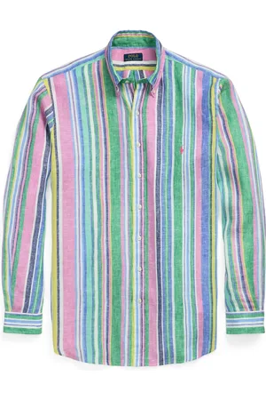 Ralph Lauren Velké Velikosti Lněná košile s proužkovaným vzorem a nášivkou loga