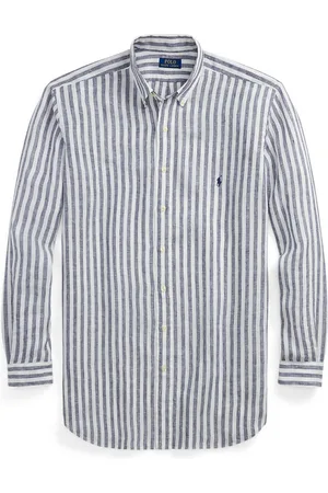 Ralph Lauren Velké Velikosti Lněná košile s proužkovaným vzorem a nášivkou loga