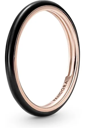 PANDORA Minimalistický bronzový prsten s černým smaltem Rose 189655C01 50 mm